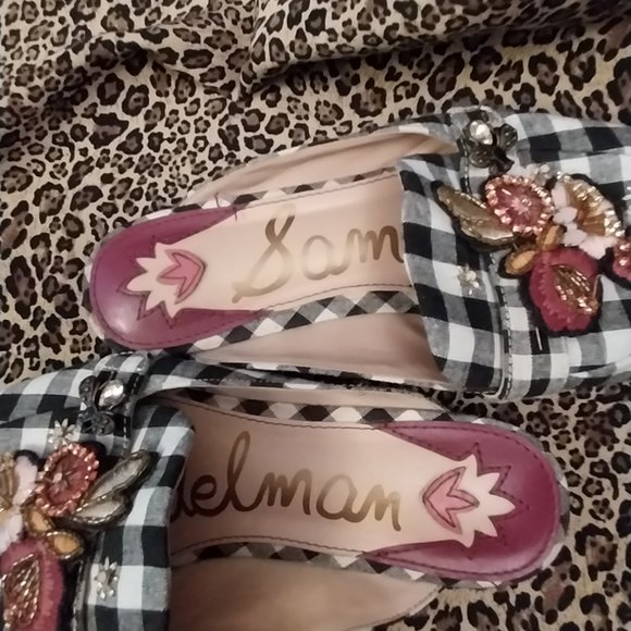 2723 Size 7.5 Sam Edelman Black And White Embellished Slides - Picture 4 of 9